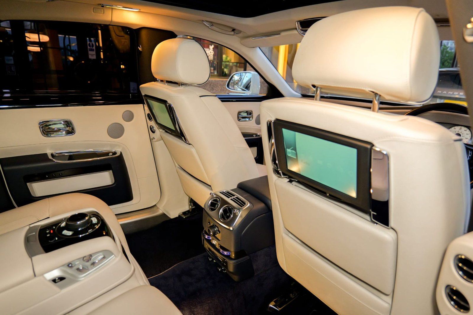 Rolls-Royce Ghost cabin with rear entertainment screens